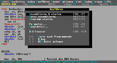 Screenshot des Entwicklungseditors von Assembler ASM